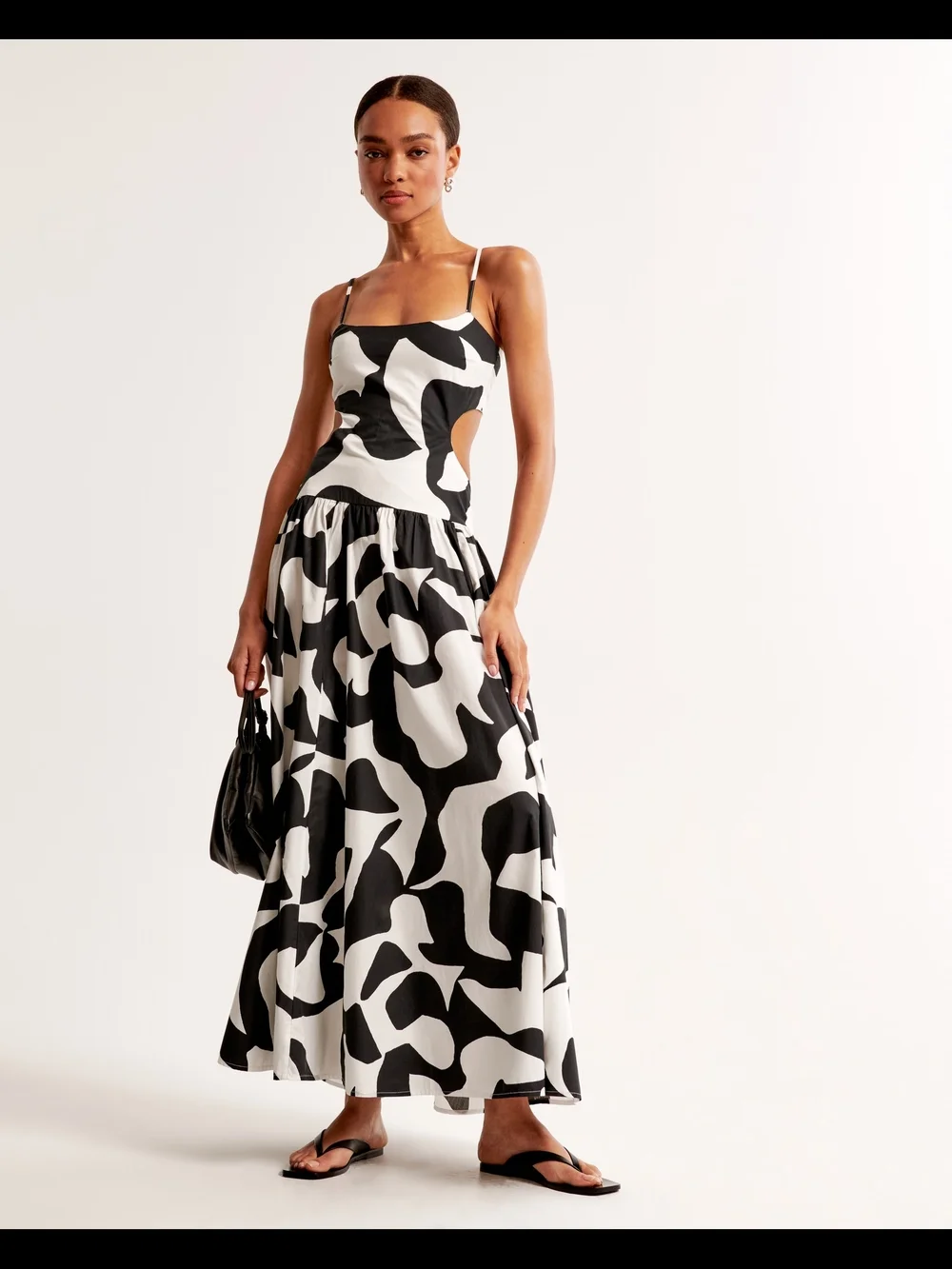 Abercrombie & Fitch Black and White Drop-Waist Cut Out Maxi Dress - NWOT Size L